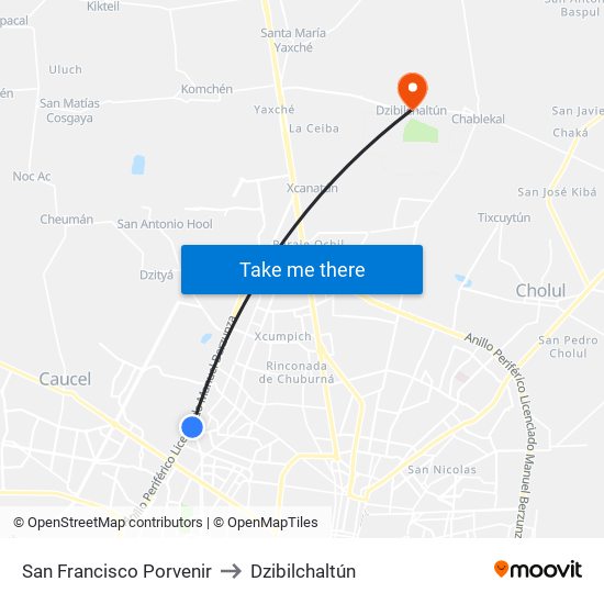 San Francisco Porvenir to Dzibilchaltún map
