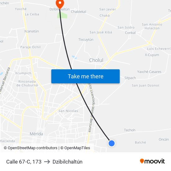 Calle 67-C, 173 to Dzibilchaltún map