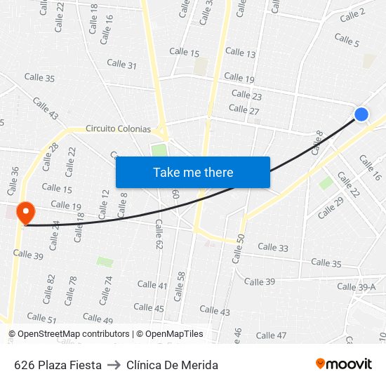 626 Plaza Fiesta to Clínica De Merida map