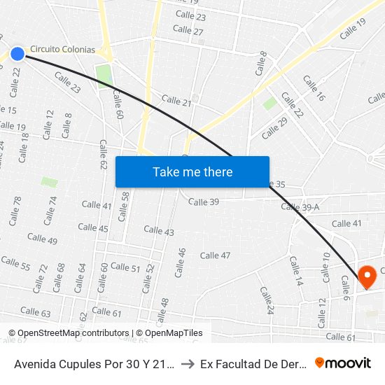 Avenida Cupules Por 30 Y 21 Colonia Yucátan to Ex Facultad De Derecho (Uady) map