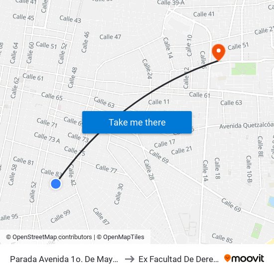 Parada Avenida 1o. De Mayo, Por Calle 87 to Ex Facultad De Derecho (Uady) map