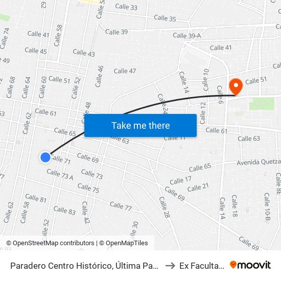 Paradero Centro Histórico, Última Parada Entrando Al Centro Histórico, Calle 56 Por 73 Y 71, Centro to Ex Facultad De Derecho (Uady) map