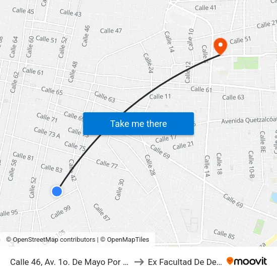 Calle 46, Av. 1o. De Mayo Por 93 Y 91, Santa Rosa to Ex Facultad De Derecho (Uady) map