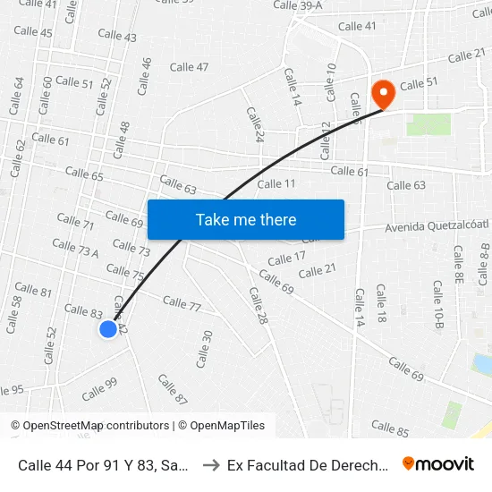 Calle 44 Por 91 Y 83, Santa Rosa to Ex Facultad De Derecho (Uady) map