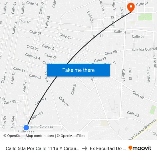 Calle 50a Por Calle 111a Y Circuito Colonias, Mercedes Barrera to Ex Facultad De Derecho (Uady) map