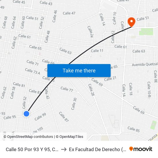 Calle 50 Por 93 Y 95, Centro to Ex Facultad De Derecho (Uady) map