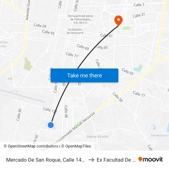 Mercado De San Roque, Calle 141 Por 50 Y 52, San José Tecoh to Ex Facultad De Derecho (Uady) map
