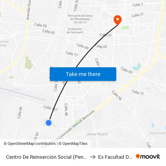 Centro De Reinserción Social (Penal), Calle 54 Por 149, San José Tecoh to Ex Facultad De Derecho (Uady) map