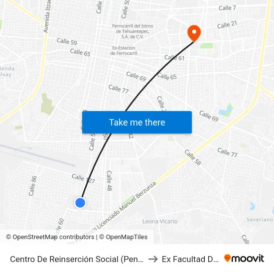 Centro De Reinserción Social (Penal), Calle 54 Por 149, San José Tecoh to Ex Facultad De Derecho (Uady) map
