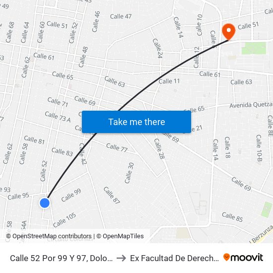 Calle 52 Por 99 Y 97, Dolores Otero to Ex Facultad De Derecho (Uady) map