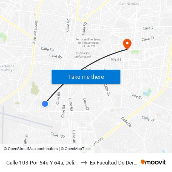 Calle 103 Por 64e Y 64a, Delio Moreno Cantón to Ex Facultad De Derecho (Uady) map