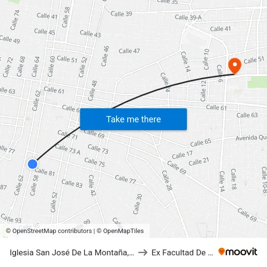 Iglesia San José De La Montaña, Calle 60 Por 81 Y 79, Centro to Ex Facultad De Derecho (Uady) map