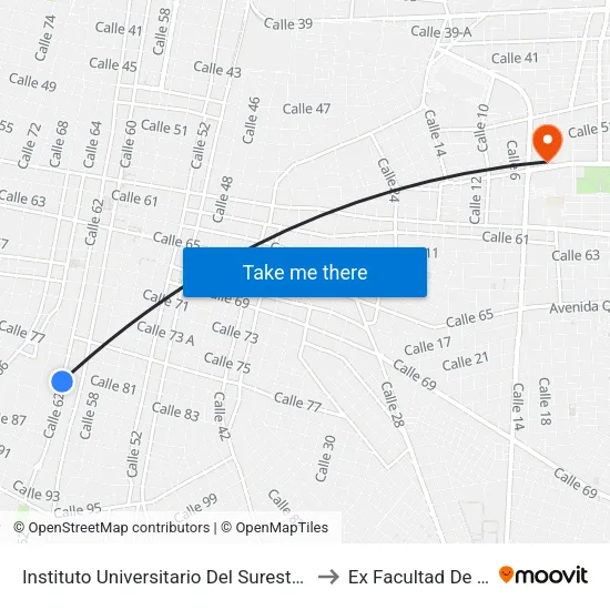 Instituto Universitario Del Sureste, Calle 62 Por 81 Y 85, Centro to Ex Facultad De Derecho (Uady) map