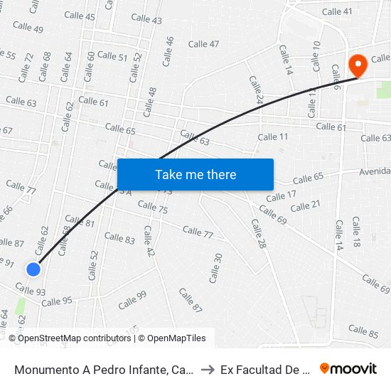 Monumento A Pedro Infante, Calle 62  Por 89a Y 91, Centro to Ex Facultad De Derecho (Uady) map