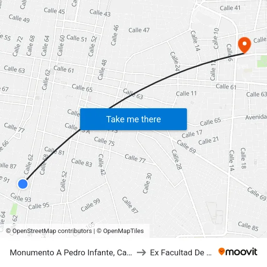 Monumento A Pedro Infante, Calle 62  Por 89a Y 91, Centro to Ex Facultad De Derecho (Uady) map