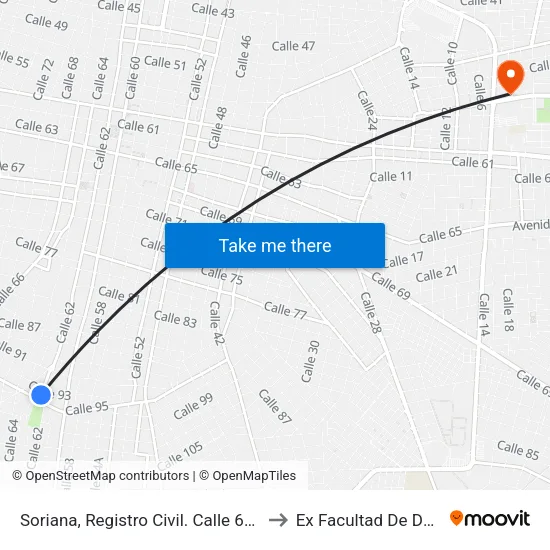 Soriana, Registro Civil. Calle 62 Por 93 Y 95, Centro to Ex Facultad De Derecho (Uady) map