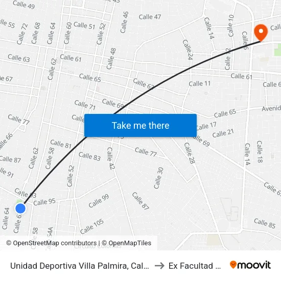 Unidad Deportiva Villa Palmira, Calle 62 Por 95 Y 103, Delio Moreno Cantón to Ex Facultad De Derecho (Uady) map