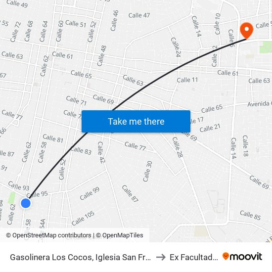 Gasolinera Los Cocos, Iglesia San Francisco De Asís, Calle 60 Por 101 Y 95, Dolores Otero to Ex Facultad De Derecho (Uady) map