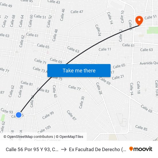 Calle 56 Por 95 Y 93, Centro to Ex Facultad De Derecho (Uady) map