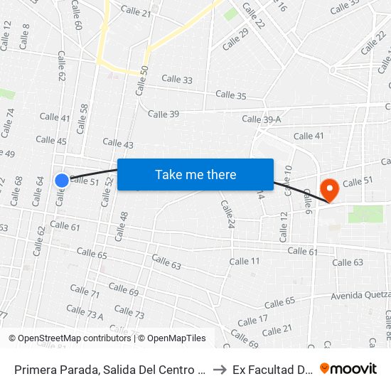 Primera Parada, Salida Del Centro Histórico, Calle 60 Por 53 Y 51, Centro to Ex Facultad De Derecho (Uady) map