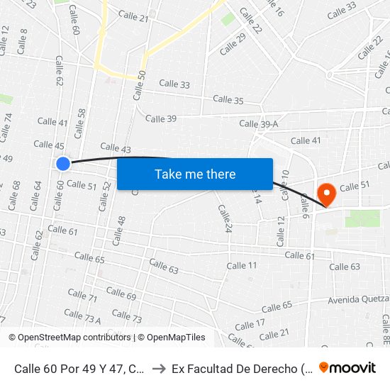 Calle 60 Por 49 Y 47, Centro to Ex Facultad De Derecho (Uady) map