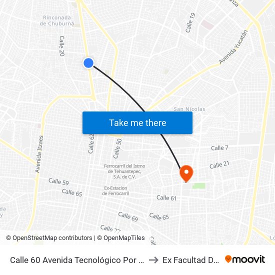 Calle 60 Avenida Tecnológico Por 11a Y 11, Fraccionamiento Del Norte to Ex Facultad De Derecho (Uady) map