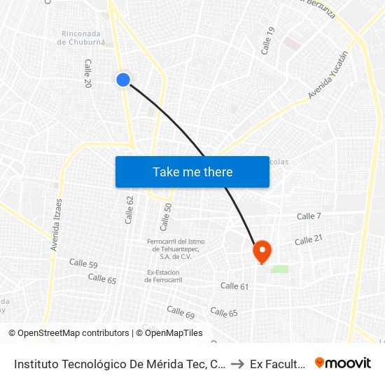 Instituto Tecnológico De Mérida Tec, Calle 60 Avenida Tecnológico Por 21 Y 19, Fraccionamiento Tecnológico to Ex Facultad De Derecho (Uady) map