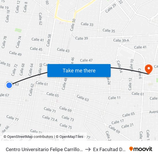 Centro Universitario Felipe Carrillo Puerto, Calle 65 Por 70 Y 72, Centro to Ex Facultad De Derecho (Uady) map