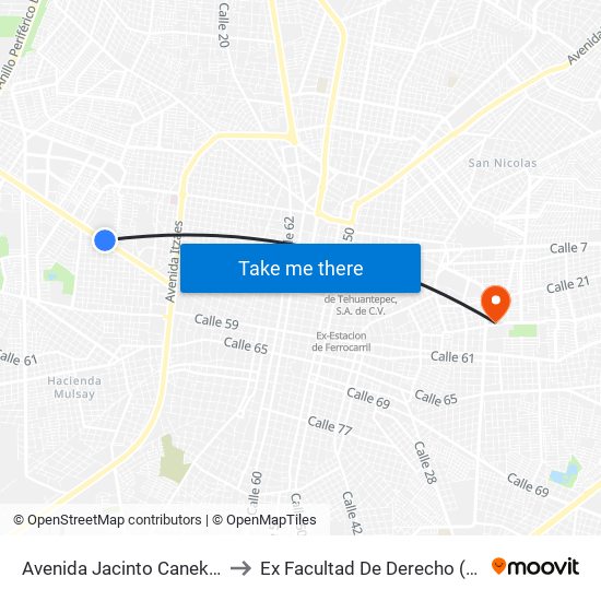 Avenida Jacinto Canek, 739 to Ex Facultad De Derecho (Uady) map