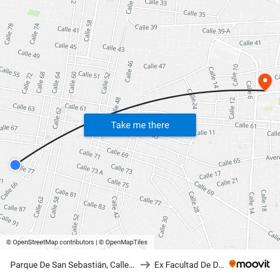 Parque De San Sebastián, Calle 70 Por 75  Y 77, Centro to Ex Facultad De Derecho (Uady) map