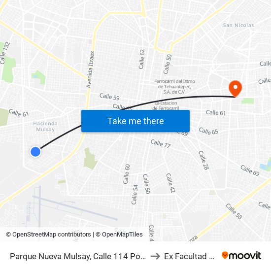 Parque Nueva Mulsay, Calle 114 Por 67i Y 67j, Fraccionamiento Nueva Mulsay to Ex Facultad De Derecho (Uady) map
