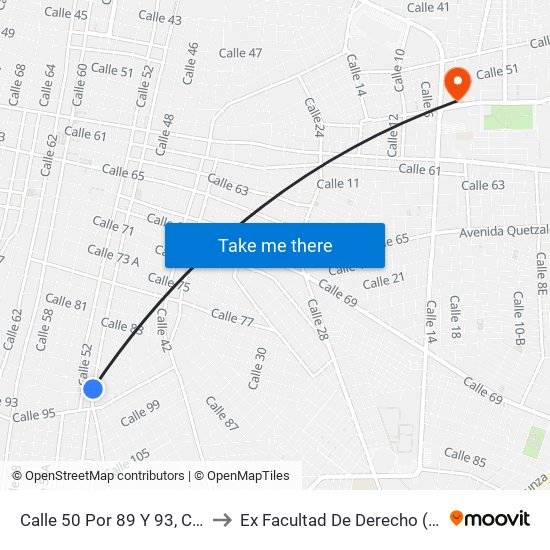 Calle 50 Por 89 Y 93, Centro to Ex Facultad De Derecho (Uady) map