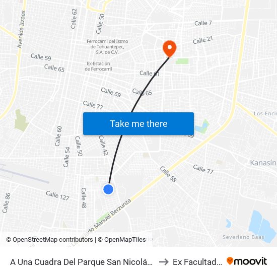 A Una Cuadra Del Parque San Nicolás Del Sur. Calle 131 Por 48a Y 48, San Nicolás Del Sur to Ex Facultad De Derecho (Uady) map