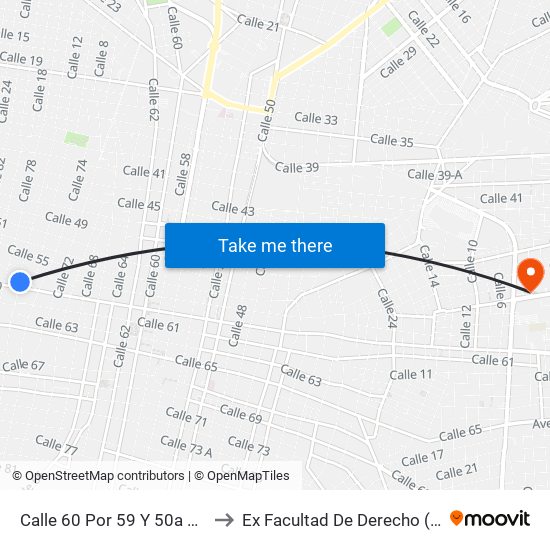 Calle 60 Por 59 Y 50a Centro to Ex Facultad De Derecho (Uady) map