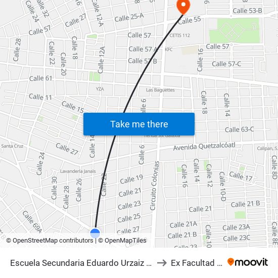 Escuela Secundaria Eduardo Urzaiz Rodríguez, Calle 69 Por 32 Y 22, Colonia Azcorra to Ex Facultad De Derecho (Uady) map