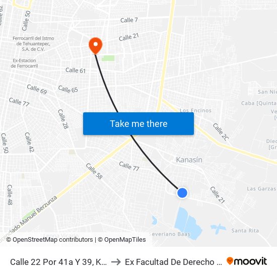 Calle 22 Por 41a Y 39, Kanasín to Ex Facultad De Derecho (Uady) map