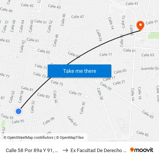 Calle 58 Por 89a Y 91, Centro to Ex Facultad De Derecho (Uady) map