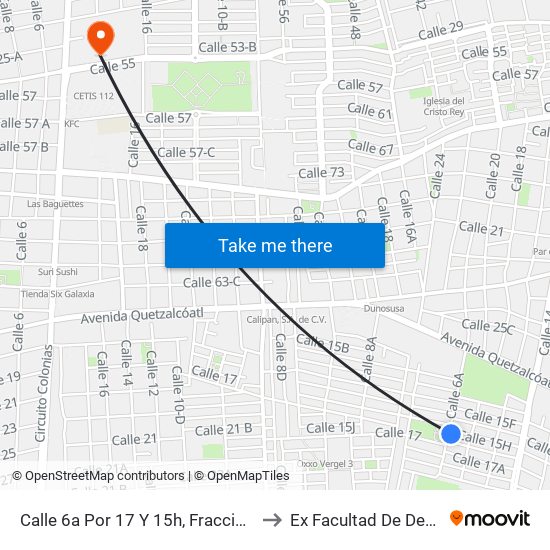 Calle 6a Por 17 Y 15h, Fraccionamiento Misné II to Ex Facultad De Derecho (Uady) map