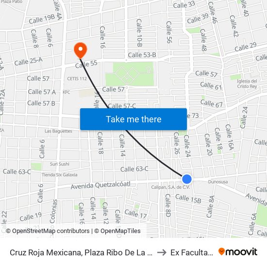 Cruz Roja Mexicana, Plaza Ribo De La 65, Avenida Quetzalcoatl, Calle 24 Por 4a, Colonia Chichén Itzá to Ex Facultad De Derecho (Uady) map