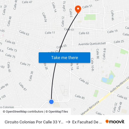 Circuito Colonias Por Calle 33 Y 35, Salvador Alvarado Sur to Ex Facultad De Derecho (Uady) map