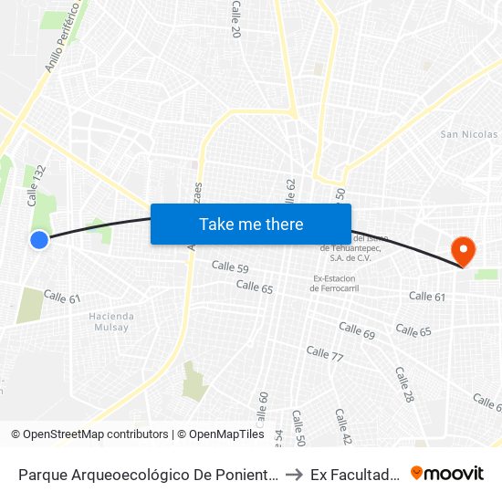 Parque Arqueoecológico De Poniente, Calle 5 Por 130 Y 14a,  Fraccionamiento Mulsay to Ex Facultad De Derecho (Uady) map
