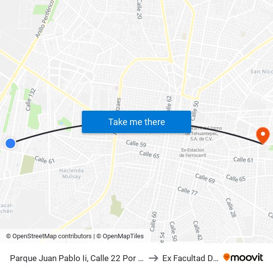 Parque Juan Pablo Ii, Calle 22 Por 29 Y 31, Fraccionamiento Juan Pablo II to Ex Facultad De Derecho (Uady) map