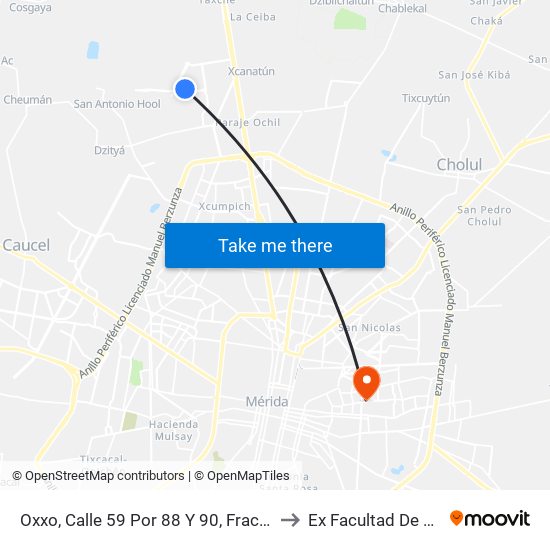 Oxxo, Calle 59 Por 88 Y 90, Fraccionamiento Las Americas to Ex Facultad De Derecho (Uady) map