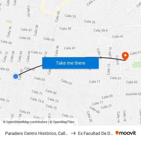 Paradero Centro Histórico, Calle 64 Por 67 Y 65, Centro to Ex Facultad De Derecho (Uady) map