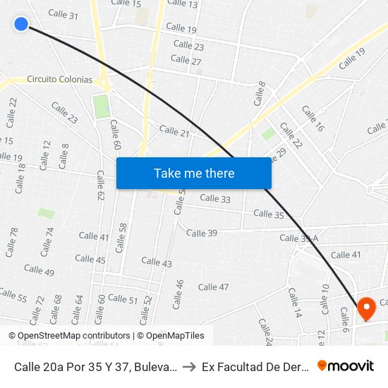 Calle 20a Por 35 Y 37, Bulevares De Chuburná to Ex Facultad De Derecho (Uady) map