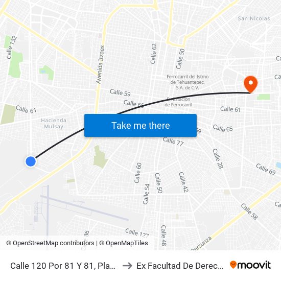 Calle 120 Por 81 Y 81, Plantel México to Ex Facultad De Derecho (Uady) map