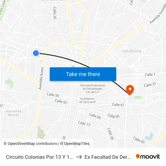 Circuito Colonias Por 13 Y 15, San Damian. to Ex Facultad De Derecho (Uady) map
