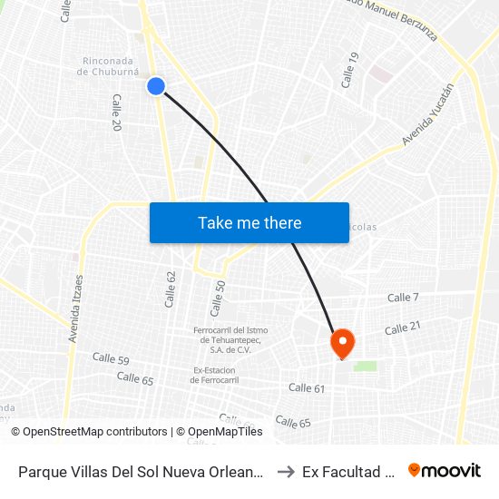 Parque Villas Del Sol Nueva Orleans Y Mérida, Calle 60 Por 9 Y 7a, Vilas Del Sol to Ex Facultad De Derecho (Uady) map