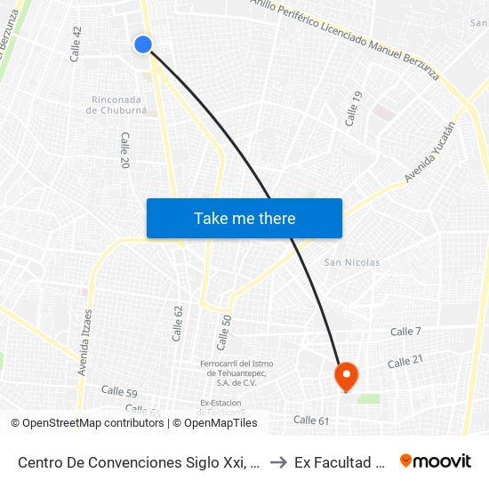 Centro De Convenciones Siglo Xxi, Calle 5b Por 60 Y 20 A, Colonia Xcumpich to Ex Facultad De Derecho (Uady) map