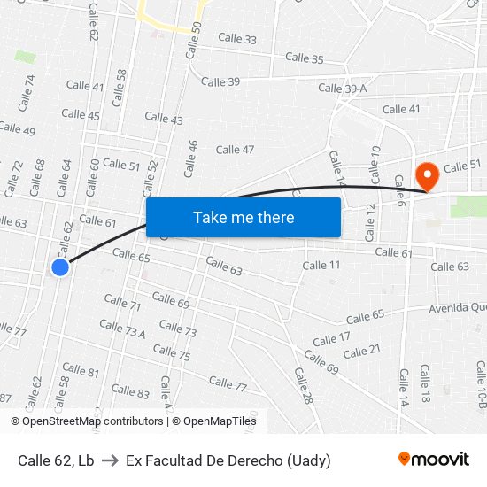 Calle 62, Lb to Ex Facultad De Derecho (Uady) map